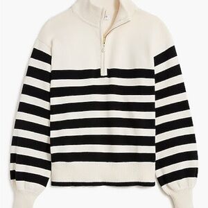J. Crew Black and Cream Striped Turtleneck Sweater